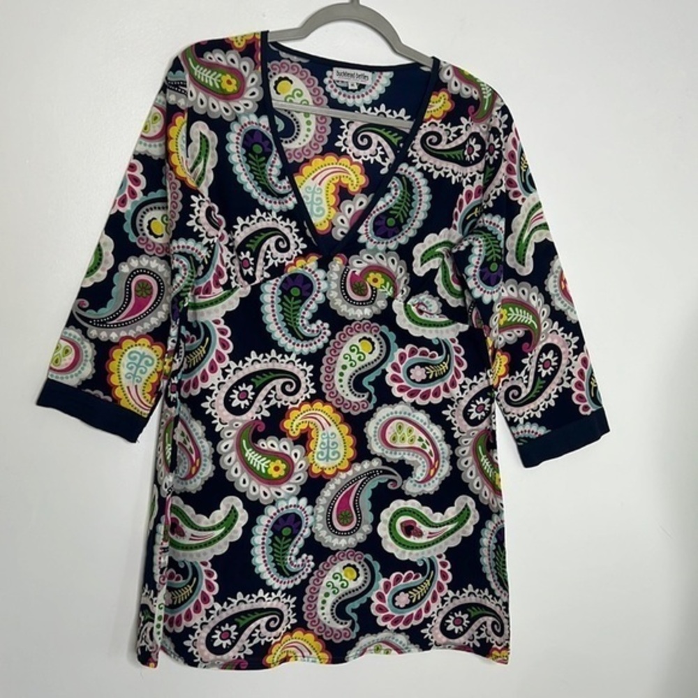 Buckhead Betties navy and paisley swim cover shift dress, size medium
